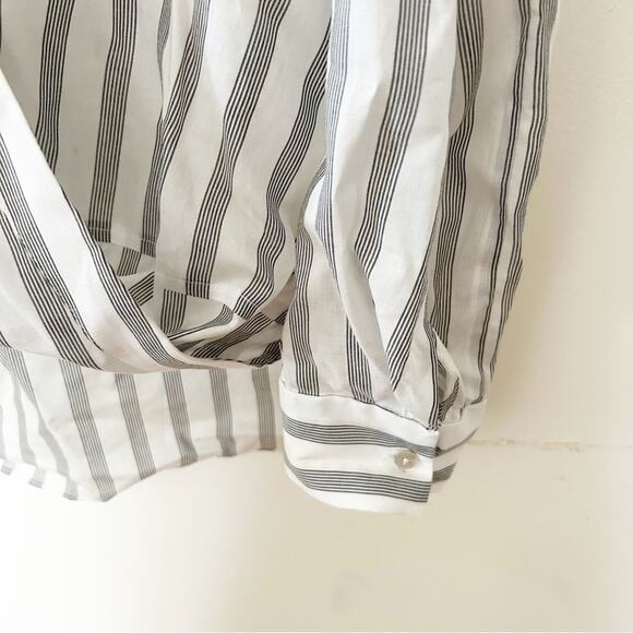 L'agence White Black Striped Long Sleeve Surplice V-Neck Draped Kyla Top Size XS - Picture 6 of 7
